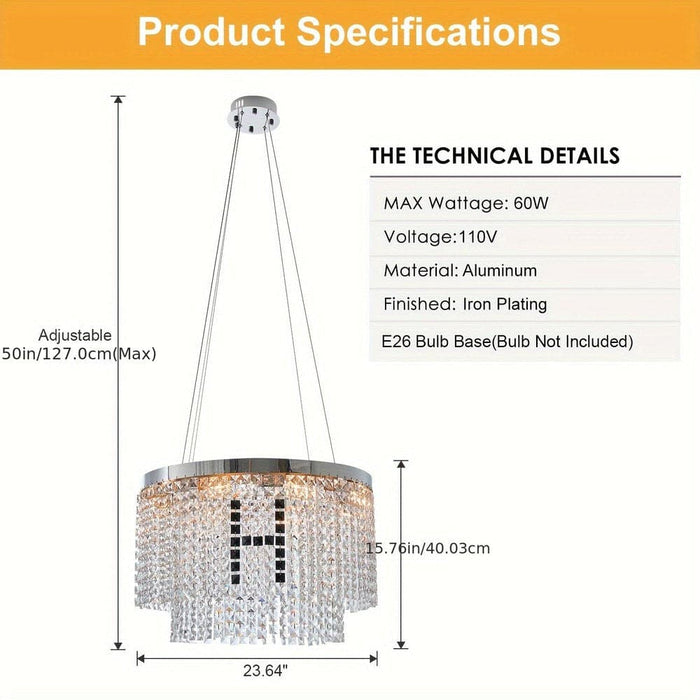 8-Light Elegant Layered Design Crystal Hanging Ceiling Light, Modern Crystal Chandelier for Living Room Round Crystal Lamp-ErisView