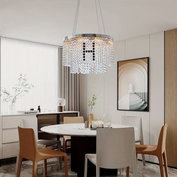 8-Light Elegant Layered Design Crystal Hanging Ceiling Light, Modern Crystal Chandelier for Living Room Round Crystal Lamp-ErisView