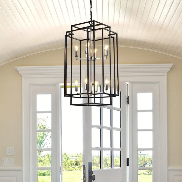 8-Light Farmhouse Hanging Pendant Light Chandelier, Industrial Lantern Pendant Light Fixture for Entryway Foyer Living Room Kitchen Island Staircase-ErisView