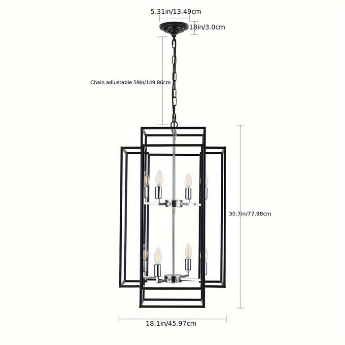 8-Light Farmhouse Hanging Pendant Light Chandelier, Industrial Lantern Pendant Light Fixture for Entryway Foyer Living Room Kitchen Island Staircase-ErisView