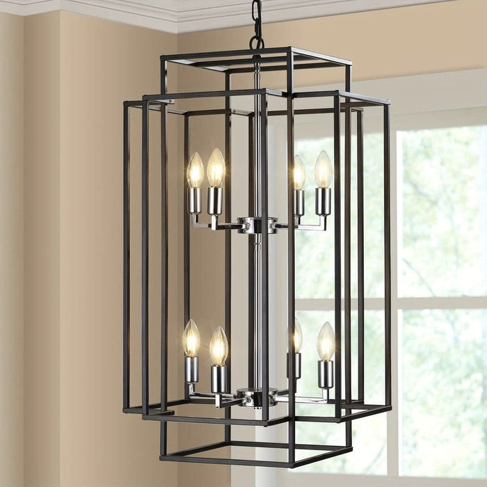 8-Light Farmhouse Hanging Pendant Light Chandelier, Industrial Lantern Pendant Light Fixture for Entryway Foyer Living Room Kitchen Island Staircase-ErisView