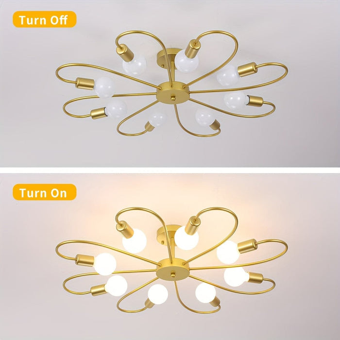 8-Light Flower-Shaped Semi-Flush Mount Light, Modern Gold Sputnik Ceiling Light Fixture Ceiling Lamp Chandelier for Living Room Kitchen-ErisView