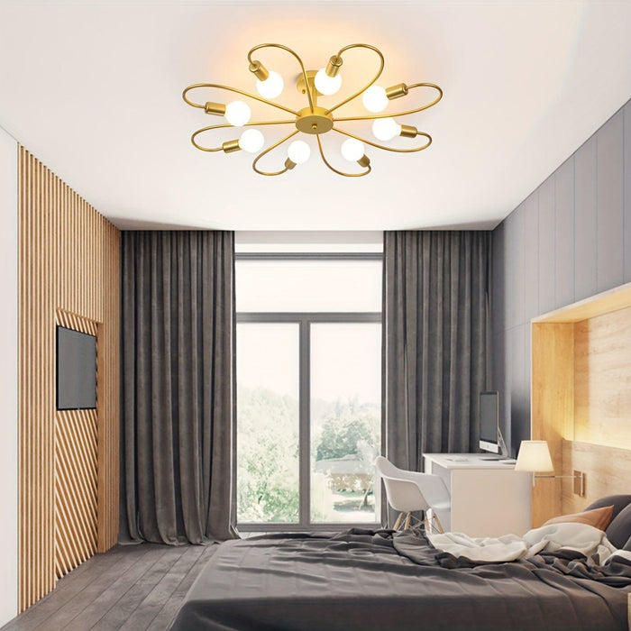 8-Light Flower-Shaped Semi-Flush Mount Light, Modern Gold Sputnik Ceiling Light Fixture Ceiling Lamp Chandelier for Living Room Kitchen-ErisView