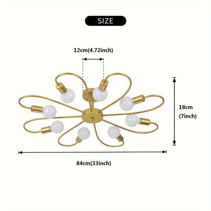 8-Light Flower-Shaped Semi-Flush Mount Light, Modern Gold Sputnik Ceiling Light Fixture Ceiling Lamp Chandelier for Living Room Kitchen-ErisView