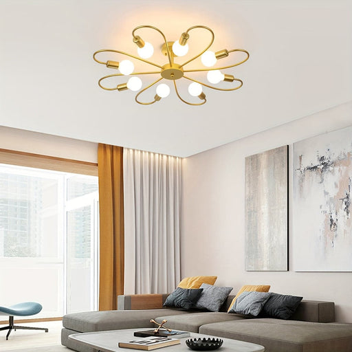 8-Light Flower-Shaped Semi-Flush Mount Light, Modern Gold Sputnik Ceiling Light Fixture Ceiling Lamp Chandelier for Living Room Kitchen-ErisView