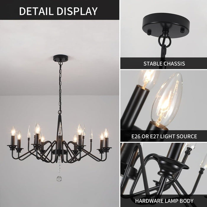 8-Light Industrial Pendant Lighting Fixture, Candle Style Black Pendant Lights Over Island, Hanging Lights for Kitchen ErisView