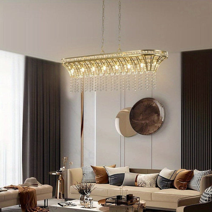 8-Light Modern Hanging Light Fixture, Modern Oval Gold Crystal Chandelier for Kitchen Island-ErisView