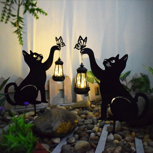 Adorable Metal Kitten Silhouette Garden Decor with Solar Lantern, Sturdy, Rustproof, and Solar-Powered for Fun Outdoor Decoration-ErisView-1