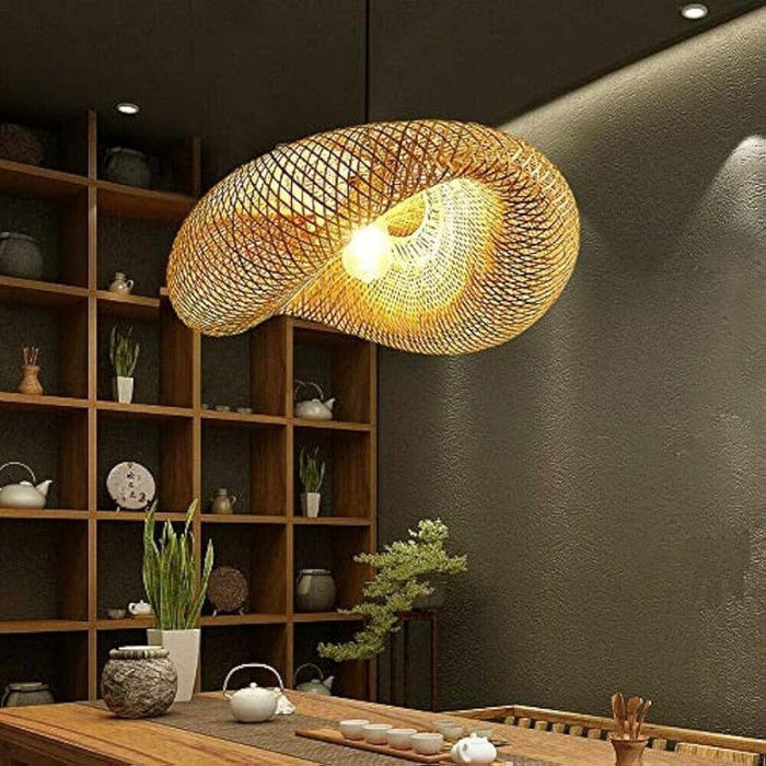 Bamboo Pendant Light, Nest Shape Pendant Light, Hanging Ceiling Lighting Fixture for Living Room Bedroom Restaurant Cafe-ErisView