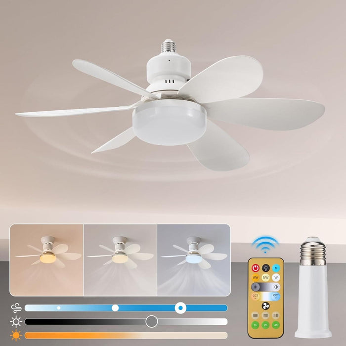 Base 20 in. Small Ceiling Fan with Lights, Socket Fan Light with Remote, Dimmable and Fan Light, Screw In White Ceiling Fan, Bedroom Ceiling Fans-1-ErisView