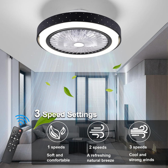 Bedroom Ceiling Fans with Lights, Bladeless Low Profile Remote Control Enclosed Ceiling Fan, Small Flush Mount Fan-2-ErisView