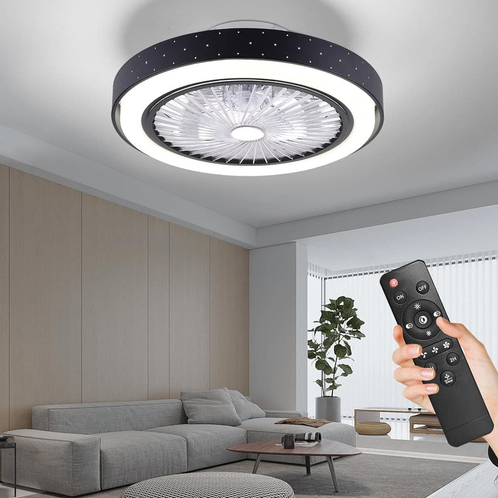 Bedroom Ceiling Fans with Lights, Bladeless Low Profile Remote Control Enclosed Ceiling Fan, Small Flush Mount Fan-8-ErisView