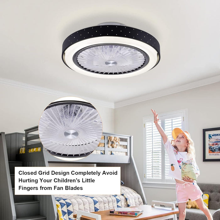 Bedroom Ceiling Fans with Lights, Bladeless Low Profile Remote Control Enclosed Ceiling Fan, Small Flush Mount Fan-9-ErisView