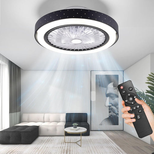 Bedroom Ceiling Fans with Lights, Bladeless Low Profile Remote Control Enclosed Ceiling Fan, Small Flush Mount Fan-1-ErisView