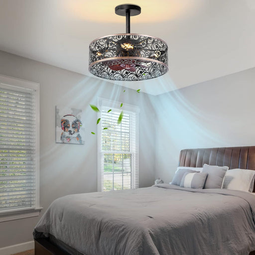 Bedroom Ceiling Fans with Lights, Small Farmhouse Ceiling Fan with Light and Remote, Industrial Caged Ceiling Fan for Living Room Bedroom Kitchen-8-ErisView