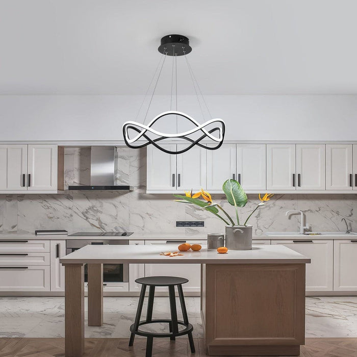 Black 2-Light Wave-Shaped Dimmable LED Pendant Light Fixture with Remote, Adjustable Hanging Pendant Light for Dining Living Room Kitchen Island-ErisView