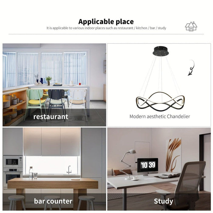 Black 2-Light Wave-Shaped Dimmable LED Pendant Light Fixture with Remote, Adjustable Hanging Pendant Light for Dining Living Room Kitchen Island-ErisView