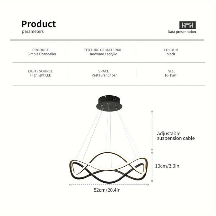 Black 2-Light Wave-Shaped Dimmable LED Pendant Light Fixture with Remote, Adjustable Hanging Pendant Light for Dining Living Room Kitchen Island-ErisView