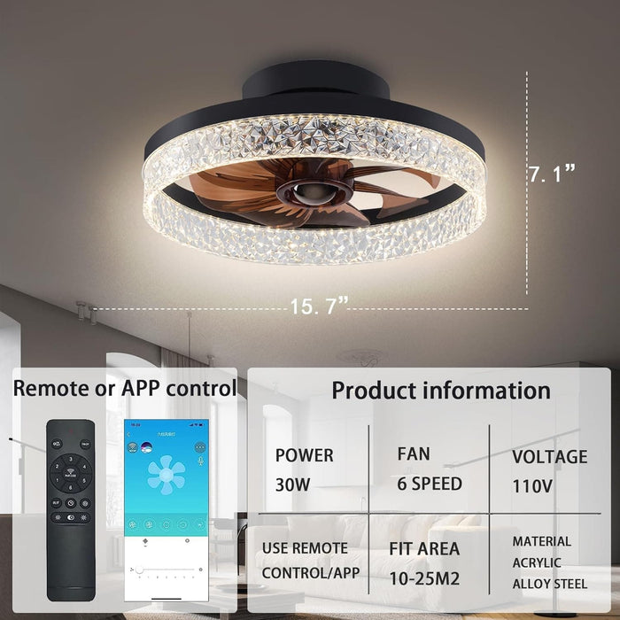 Black Bedroom Ceiling Fans with Lights, Flush Mount Bladeless Ceiling Fan with Remote, Smart Low Profile Ceiling Fan for Bedroom Kids Room Living Room-2-ErisView