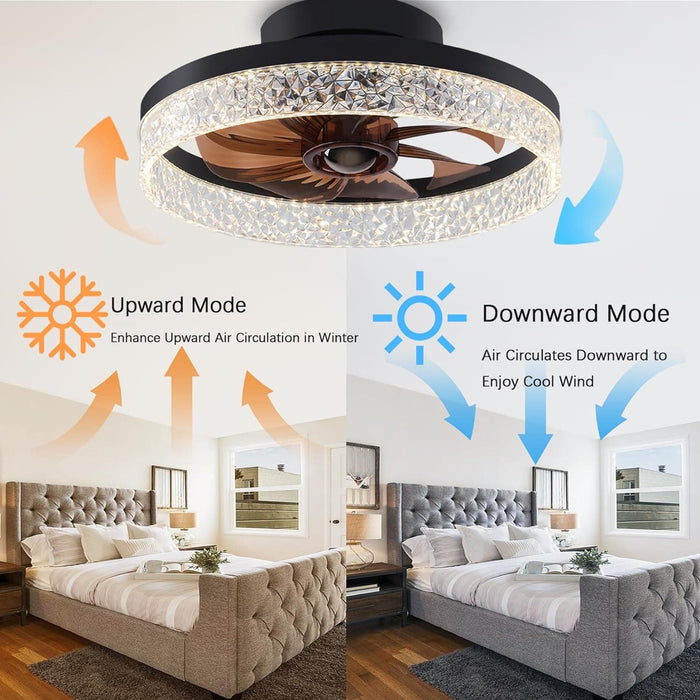 Black Bedroom Ceiling Fans with Lights, Flush Mount Bladeless Ceiling Fan with Remote, Smart Low Profile Ceiling Fan for Bedroom Kids Room Living Room-4-ErisView