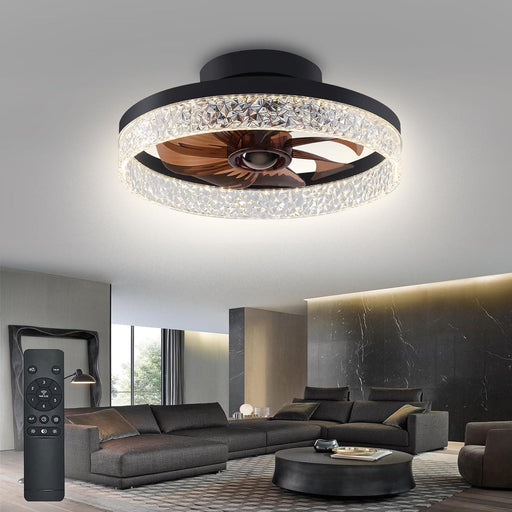 Black Bedroom Ceiling Fans with Lights, Flush Mount Bladeless Ceiling Fan with Remote, Smart Low Profile Ceiling Fan for Bedroom Kids Room Living Room-1-ErisView