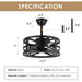 Black Caged Ceiling Fan with Lights, Farmhouse Industrial Rustic Ceiling Fan, Bladeless Flush Mount Quiet Enclosed Low Profile Ceiling Fan and Light-2-ErisView