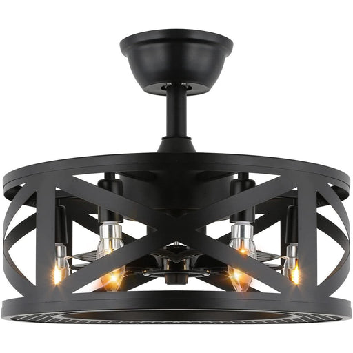 Black Caged Ceiling Fan with Lights, Farmhouse Industrial Rustic Ceiling Fan, Bladeless Flush Mount Quiet Enclosed Low Profile Ceiling Fan and Light-1-ErisView