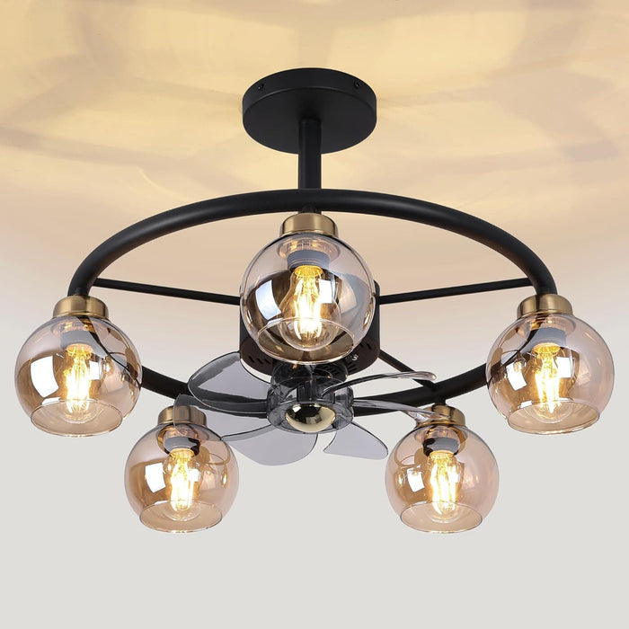 Black Chandelier Ceiling Fan with Lights and Remote Control, Reversible Quiet Ceiling Fans with Globe Glass Lampshade-1-ErisView