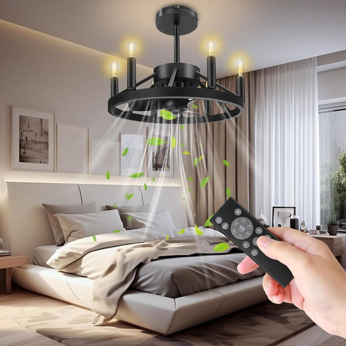 Black Fandelier Ceiling Fan with Light, Farmhouse Ceiling Fan with Lights and Remote, Black Fan Light Fixtures for Kitchen Dining Room -4-ErisView