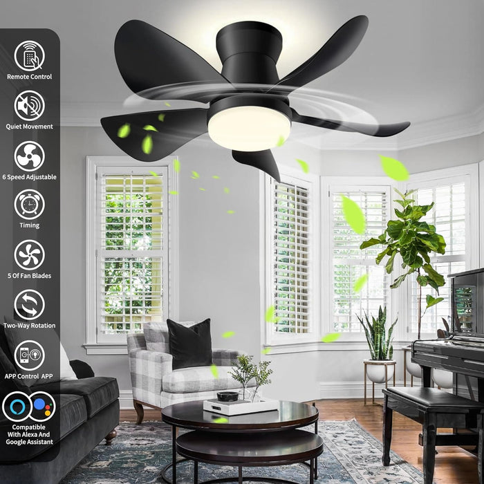 Black Modern Smart Ceiling Fan with Light and Remote, Compatible with Alexa and Google Assistant, Small Ceiling Fan for Bedroom Kitchen Dining Living Room-9-ErisView