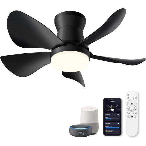 Black Modern Smart Ceiling Fan with Light and Remote, Compatible with Alexa and Google Assistant, Small Ceiling Fan for Bedroom Kitchen Dining Living Room-1-ErisView