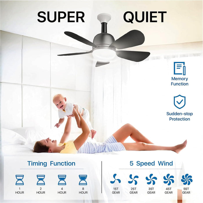 Black Socket Fan Light, Small Ceiling Fan with Lights and Remote, Dimmable LED Socket Ceiling Fan for Bedroom Kitchen Living Room Closet Garage-4-ErisView