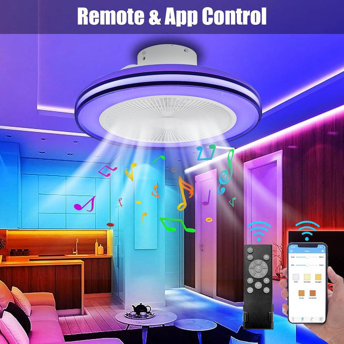 Bladeless Ceiling Fan, Enclosed Ceiling Fan with Light, RGB Ceiling Fan with APP Control and Music Speaker, Low Profile Ceiling Fan for Bedroom Living Room-3-ErisView