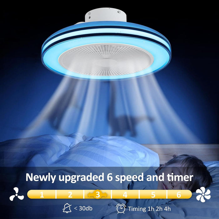 Bladeless Ceiling Fan, Enclosed Ceiling Fan with Light, RGB Ceiling Fan with APP Control and Music Speaker, Low Profile Ceiling Fan for Bedroom Living Room-7-ErisView