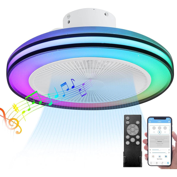 Bladeless Ceiling Fan, Enclosed Ceiling Fan with Light, RGB Ceiling Fan with APP Control and Music Speaker, Low Profile Ceiling Fan for Bedroom Living Room-1-ErisView