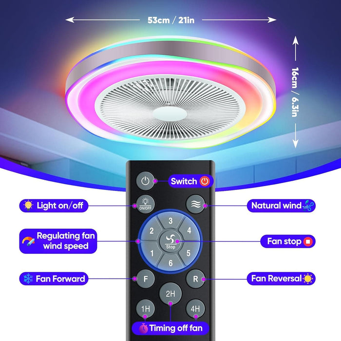 Bladeless Enclosed Ceiling Fan with Light APP Control and Music Speaker, Low Profile Ceiling Fan for Bedroom Living Room Party-2-ErisView