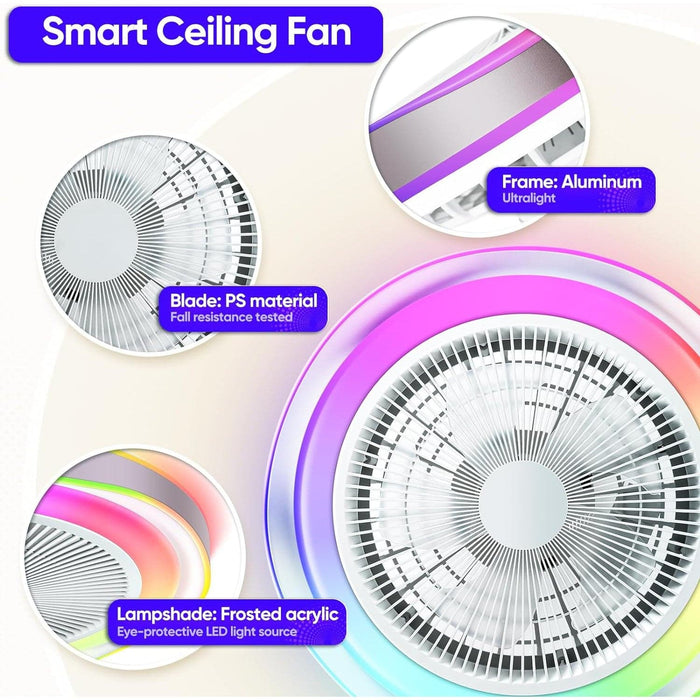 Bladeless Enclosed Ceiling Fan with Light APP Control and Music Speaker, Low Profile Ceiling Fan for Bedroom Living Room Party-3-ErisView