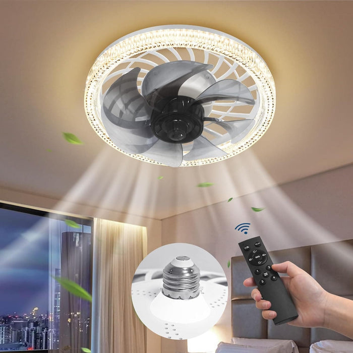 Bladeless Fandelier Remote Control Ceiling Fan and Light, Low Profile Ceiling Fan Light Fixture Ceiling Fan, Modern Gray Ceiling Fan-1-ErisView