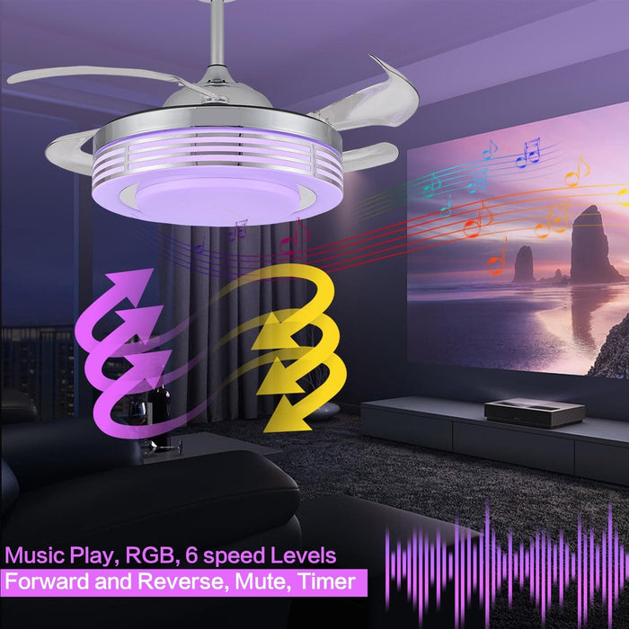 Bluetooth Ceiling Fan with Light and Speaker APP Control, Modern RGB Retractable Fandelier, Quiet Chandelier Fan for Living Room Bedroom-3-ErisView