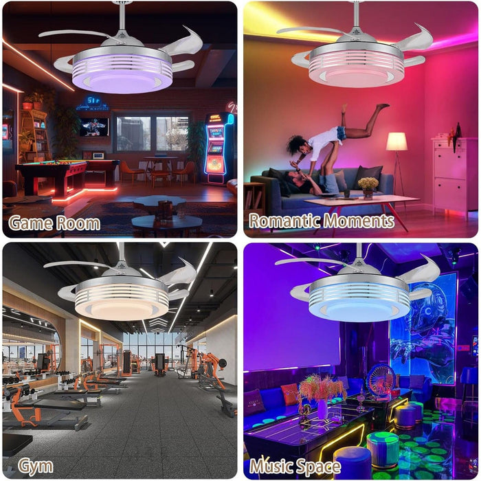 Bluetooth Ceiling Fan with Light and Speaker APP Control, Modern RGB Retractable Fandelier, Quiet Chandelier Fan for Living Room Bedroom-6-ErisView