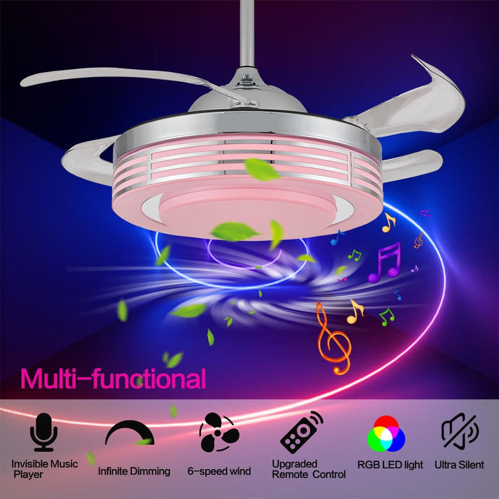 Bluetooth Ceiling Fan with Light and Speaker APP Control, Modern RGB Retractable Fandelier, Quiet Chandelier Fan for Living Room Bedroom-7-ErisView