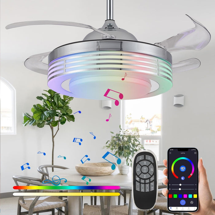 Bluetooth Ceiling Fan with Light and Speaker APP Control, Modern RGB Retractable Fandelier, Quiet Chandelier Fan for Living Room Bedroom-1-ErisView