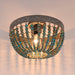 Bohemia Style Dome-Shaped Wood Beaded Teal Flush Mount Ceiling Light for Bedroom Dining Room Hallway Entryway-ErisView