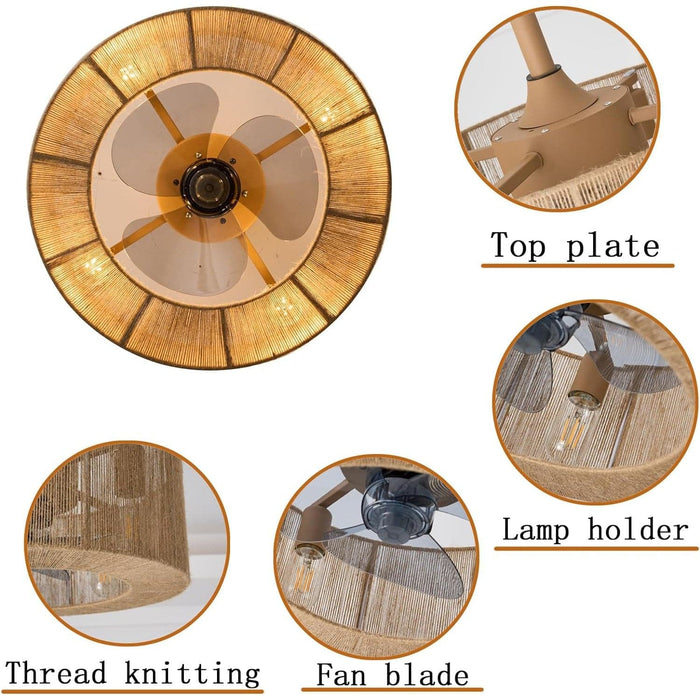 Boho Caged Ceiling Fan with Lights and Remote, Low Profile Ceiling Fan, Reversible Ceiling Fan Summer Winter, Fandelier for Bedroom Kitchen Living Room-5-ErisView