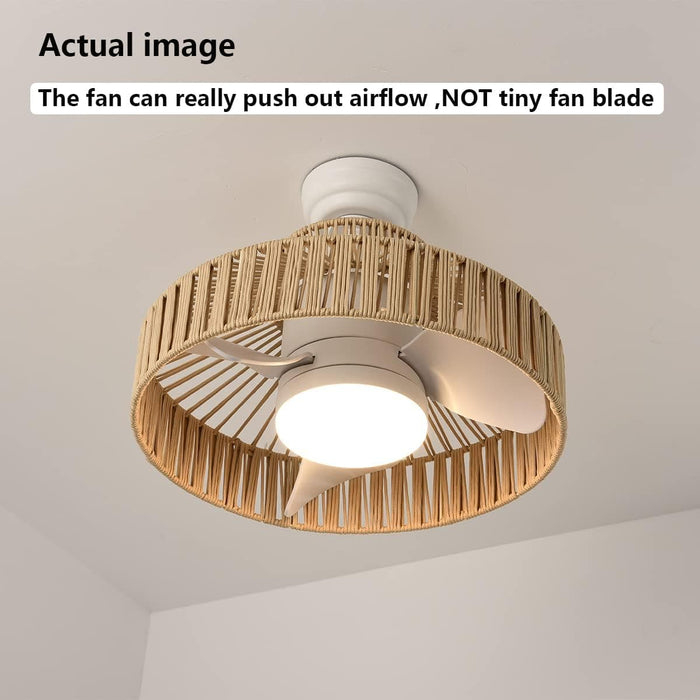 Boho Caged Dimmable Ceiling Fandelier with Light Fixture and Remote Control, 3 Blades Small Caged Ceiling Fan for Bedroom Kitchen Dining Room -3-ErisView