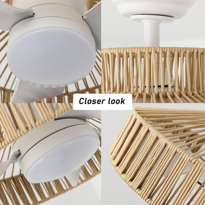 Boho Caged Dimmable Ceiling Fandelier with Light Fixture and Remote Control, 3 Blades Small Caged Ceiling Fan for Bedroom Kitchen Dining Room -6-ErisView