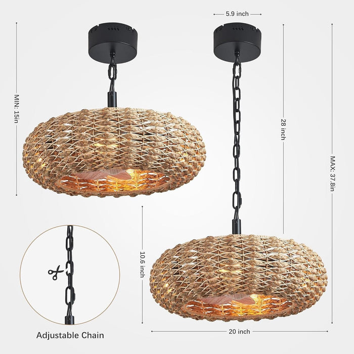 Boho Rattan Ceiling Fan Chandelier Fan Light Fixtures, Farmhouse Ceiling Fan for Dining Room Bedroom Living Room Kitchen-4-ErisView