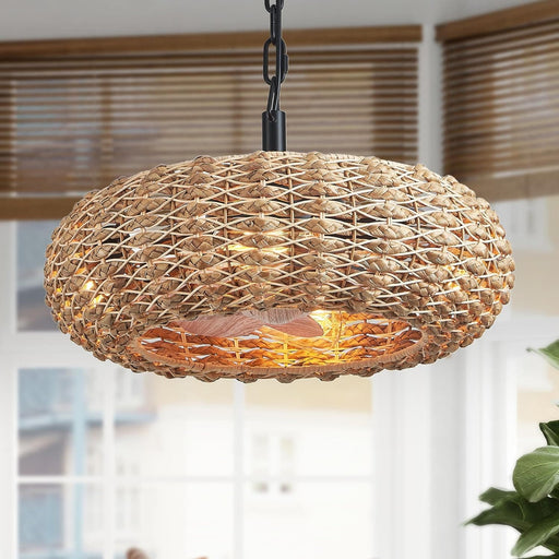 Boho Rattan Ceiling Fan Chandelier Fan Light Fixtures, Farmhouse Ceiling Fan for Dining Room Bedroom Living Room Kitchen-1-ErisView