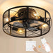 Caged Ceiling Fan with Light Remote Control 20 in. Small Black Industrial Low Profile Ceiling Fan, Reversible Quiet Ceiling Fans -1-ErisView