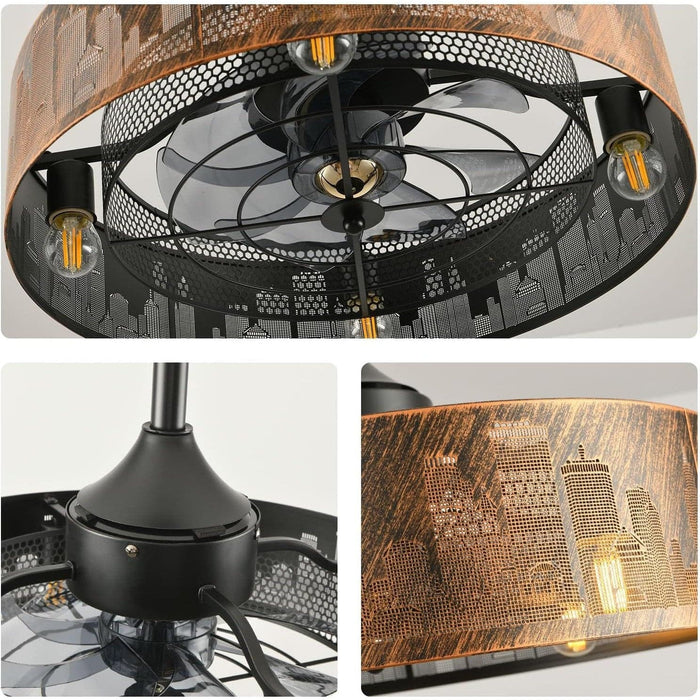 Caged Ceiling Fan with Light and Remote Control, Modern Enclosed Ceiling Fan, Industrial Ceiling Fan Light Kit for Living Room Bedroom Kitchen-7-ErisView